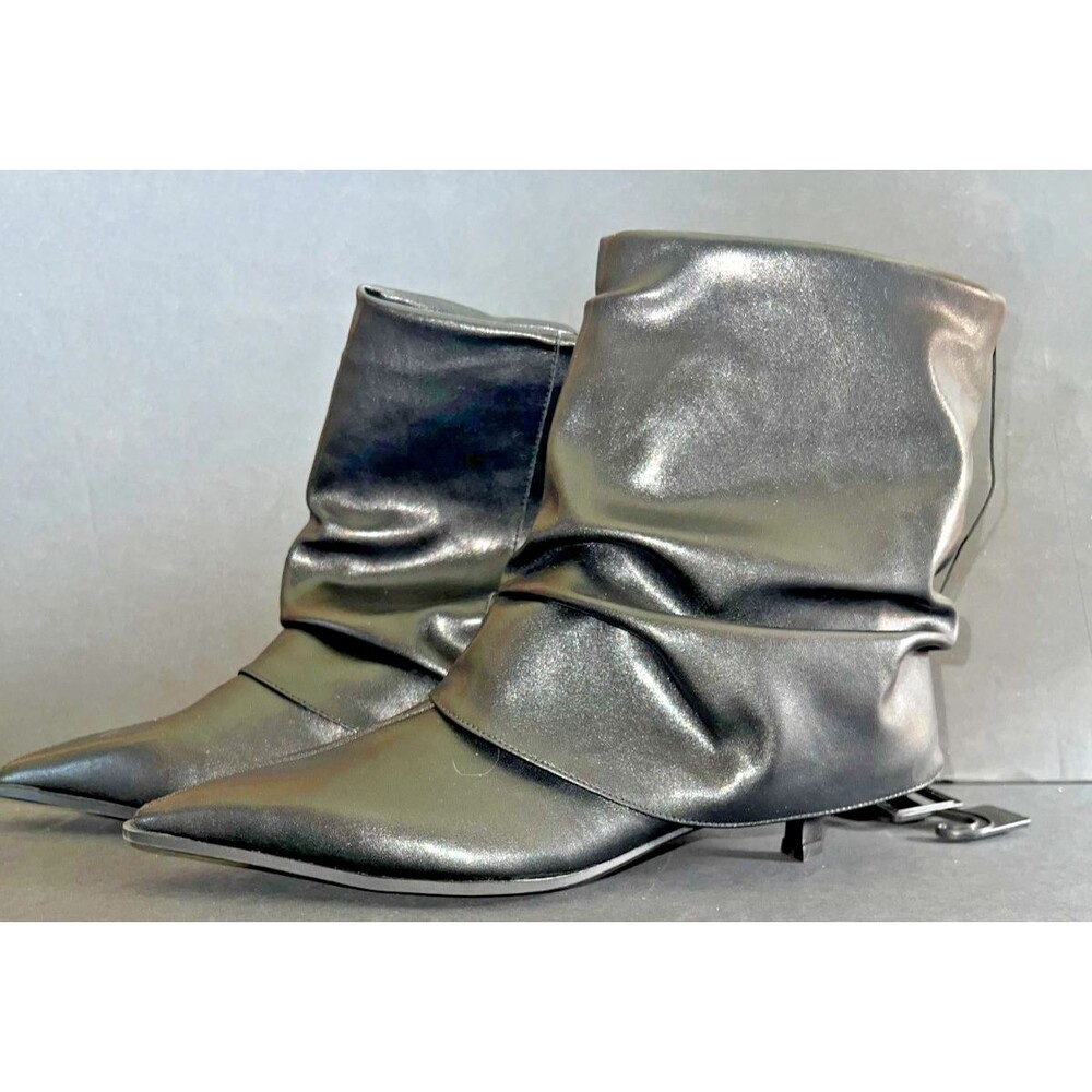 Time and Tru Women's Scrunch Fold-Over Kitten Heel Booties Size 9